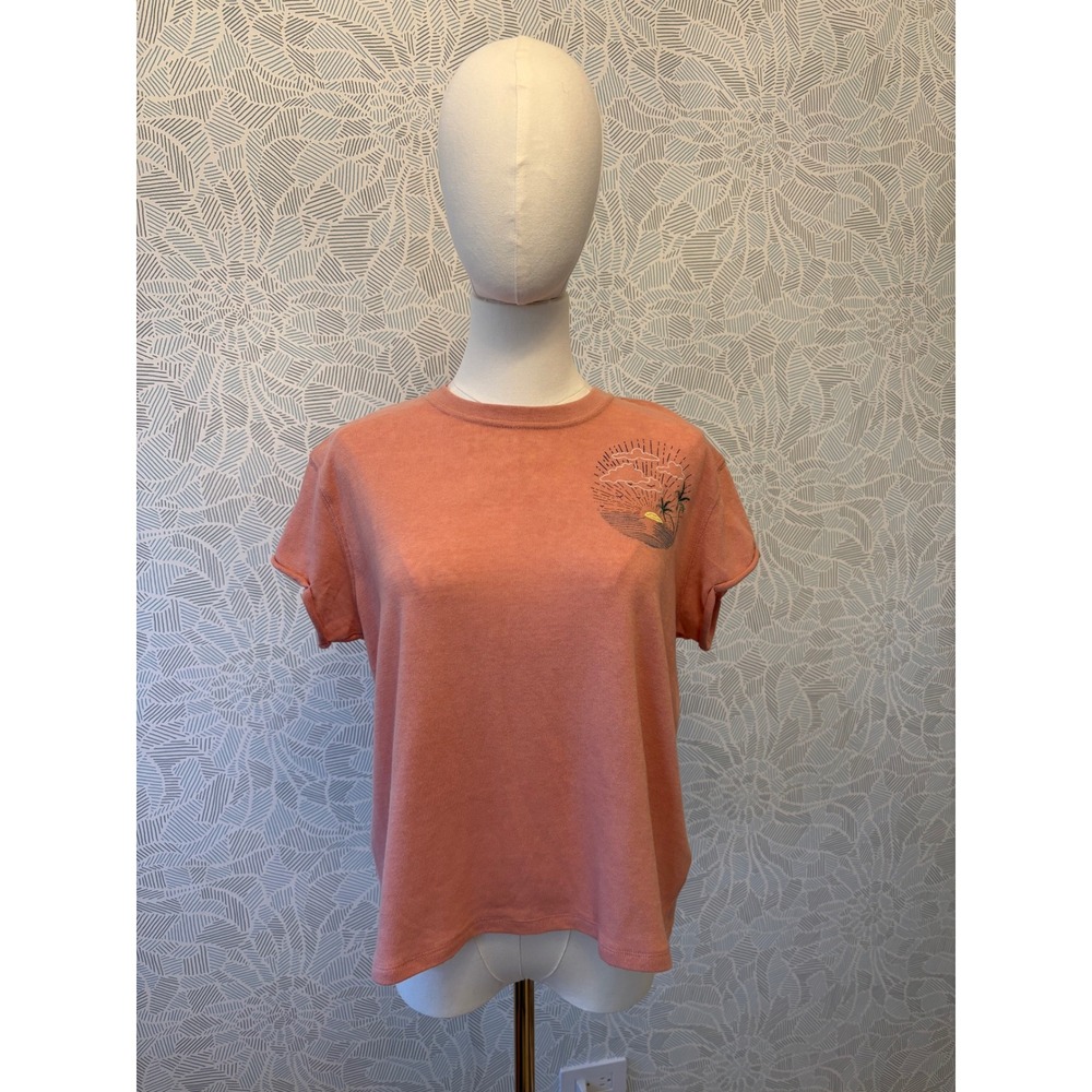 We The Free Free People Boho Beach Embroidered Sunset Palm Tee Muted Coral XS